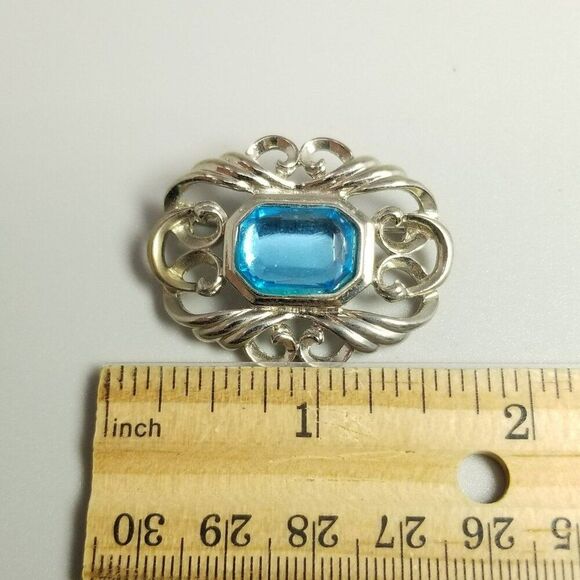 Vintage Blue and Silver Tone Swirl Design Brooch, Fancy Lapel Pin, Estate - Picture 5 of 7